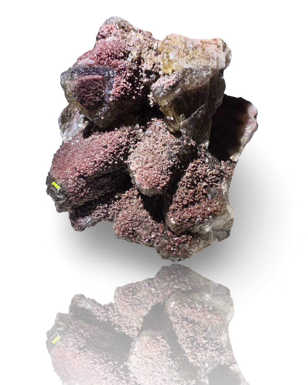 Dog Tooth Calcite with UV Reactive Fluorite, Hematite and Hyalite Opal, Potosi Mine, Santa Eulalia, Chihuahua, Mexico