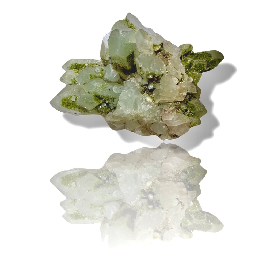 Druzy Epidote on Milk Quartz, Turkey