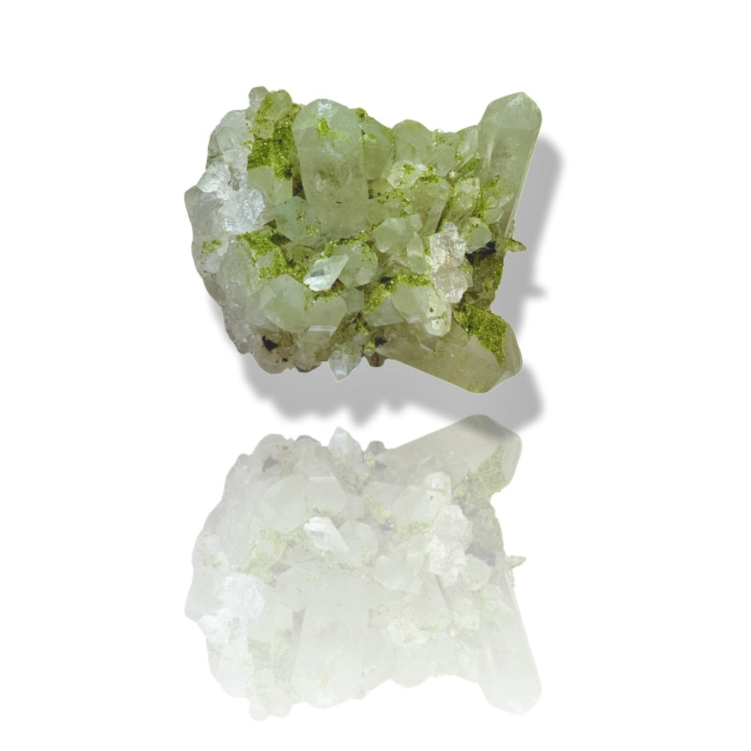 Druzy Epidote on Milk Quartz, Turkey