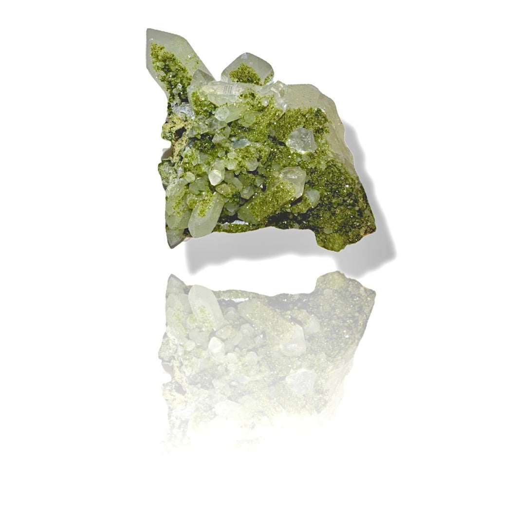 Druzy Epidote on Milk Quartz, Turkey