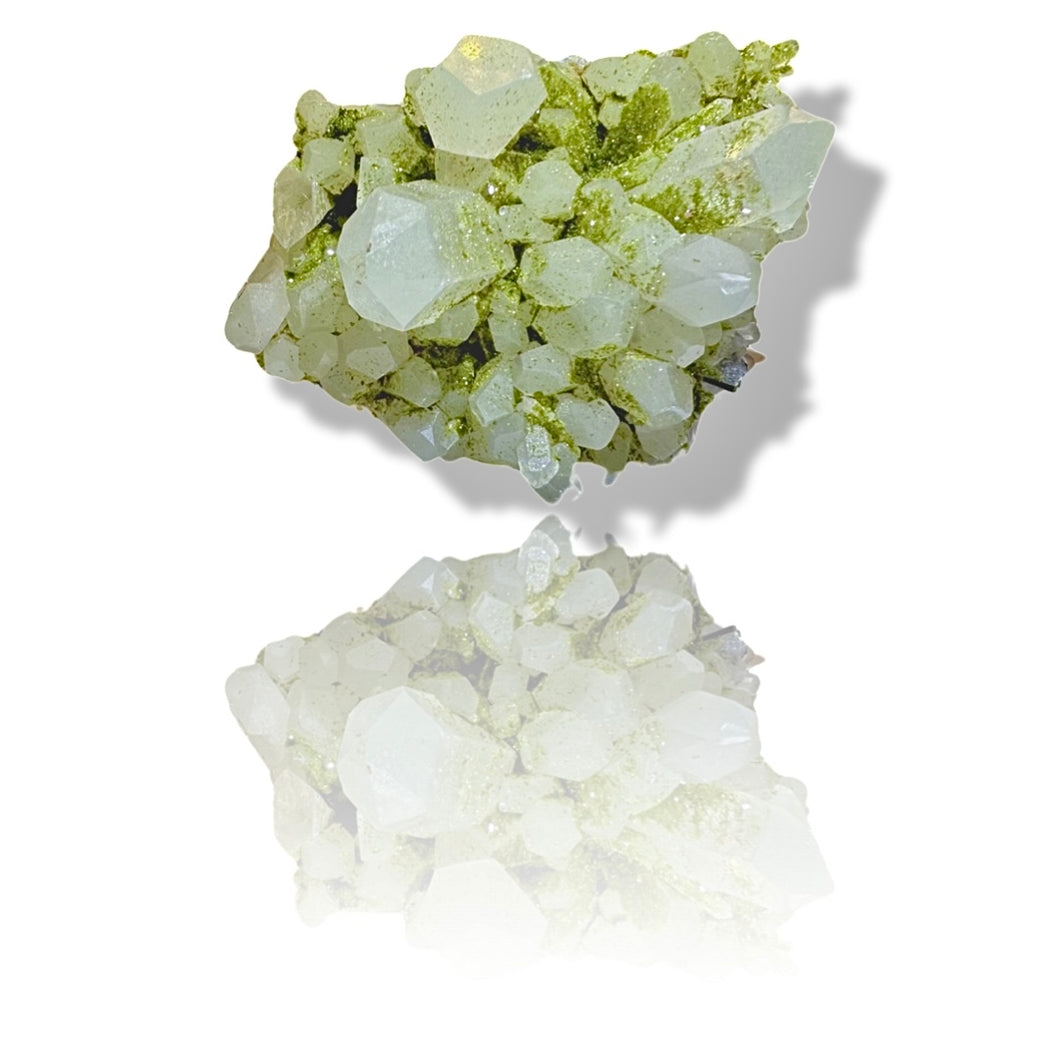 Druzy Epidote on Milk Quartz, Turkey