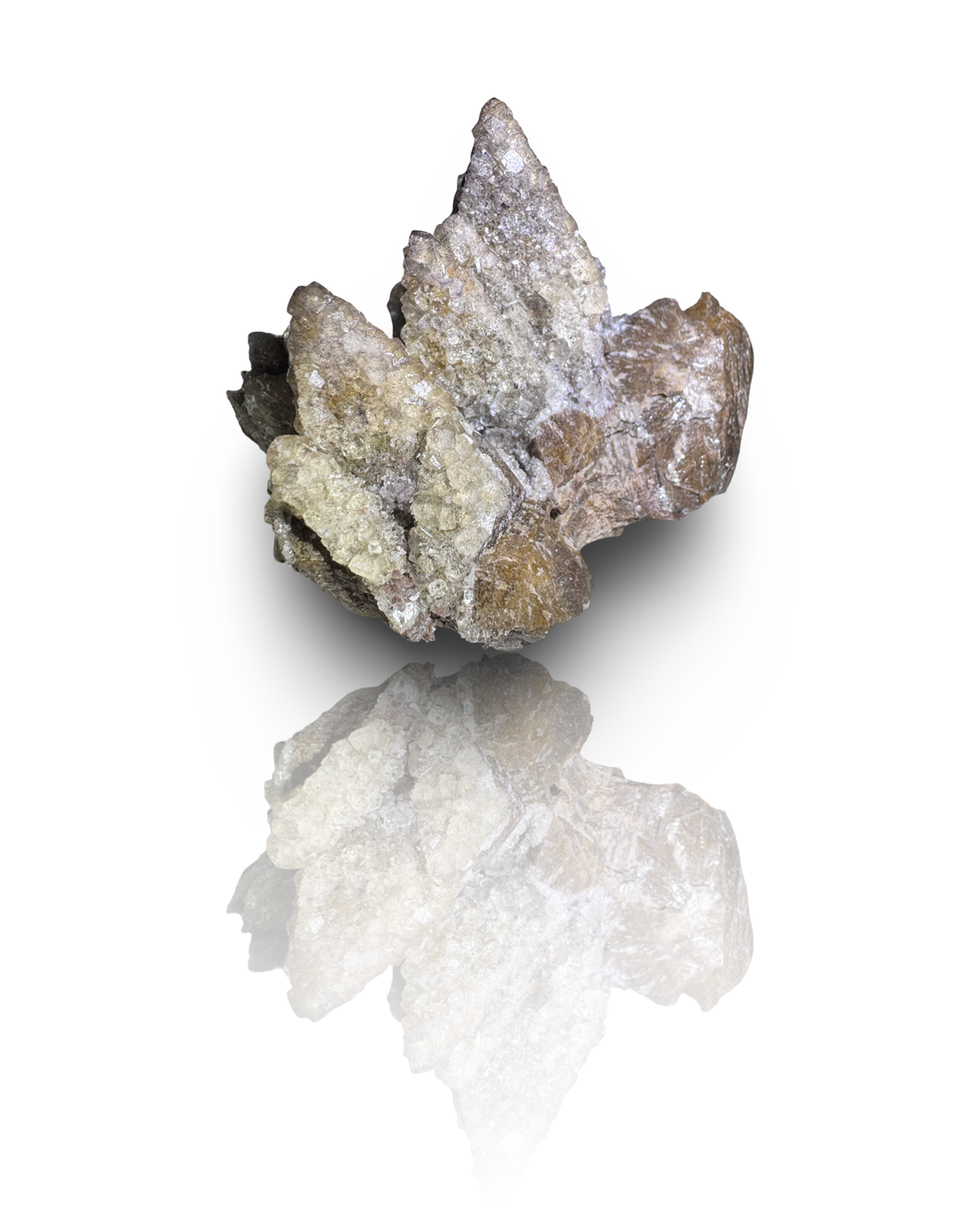 Dog Tooth Calcite with UV Reactive Fluorite, Hematite and Hyalite Opal, Potosi Mine, Santa Eulalia, Chihuahua, Mexico