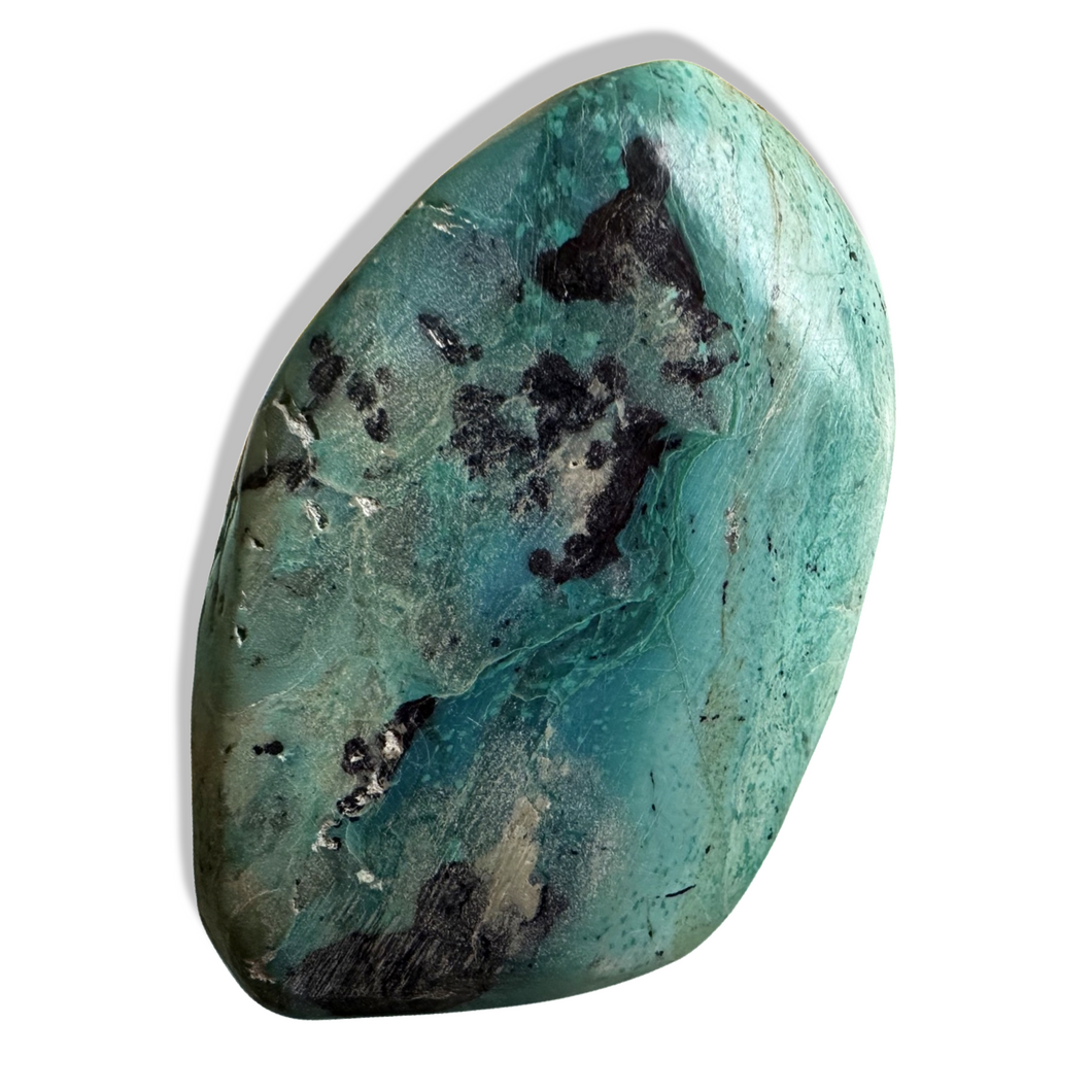 Polished Chrysocolla with Malachite, Shattukite, Goethite and Heteragonite, DRC, The Congo, Africa