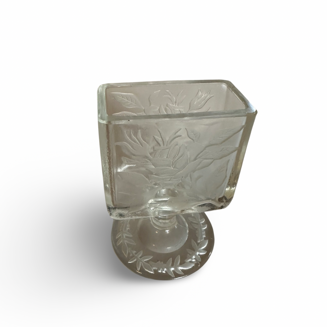 Antique Glass Floral Etched Toothpick Holder