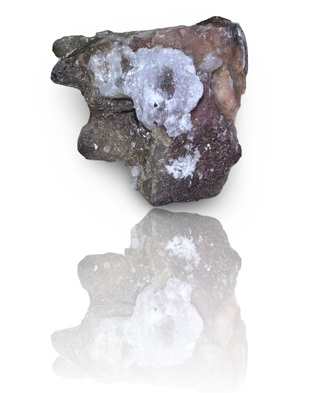 Dog Tooth Calcite with UV Reactive Fluorite, Hematite and Hyalite Opal, Potosi Mine, Santa Eulalia, Chihuahua, Mexico