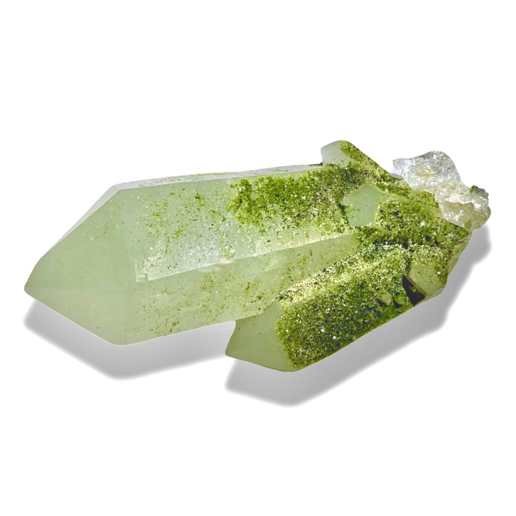 Druzy Epidote on Milk Quartz, Turkey