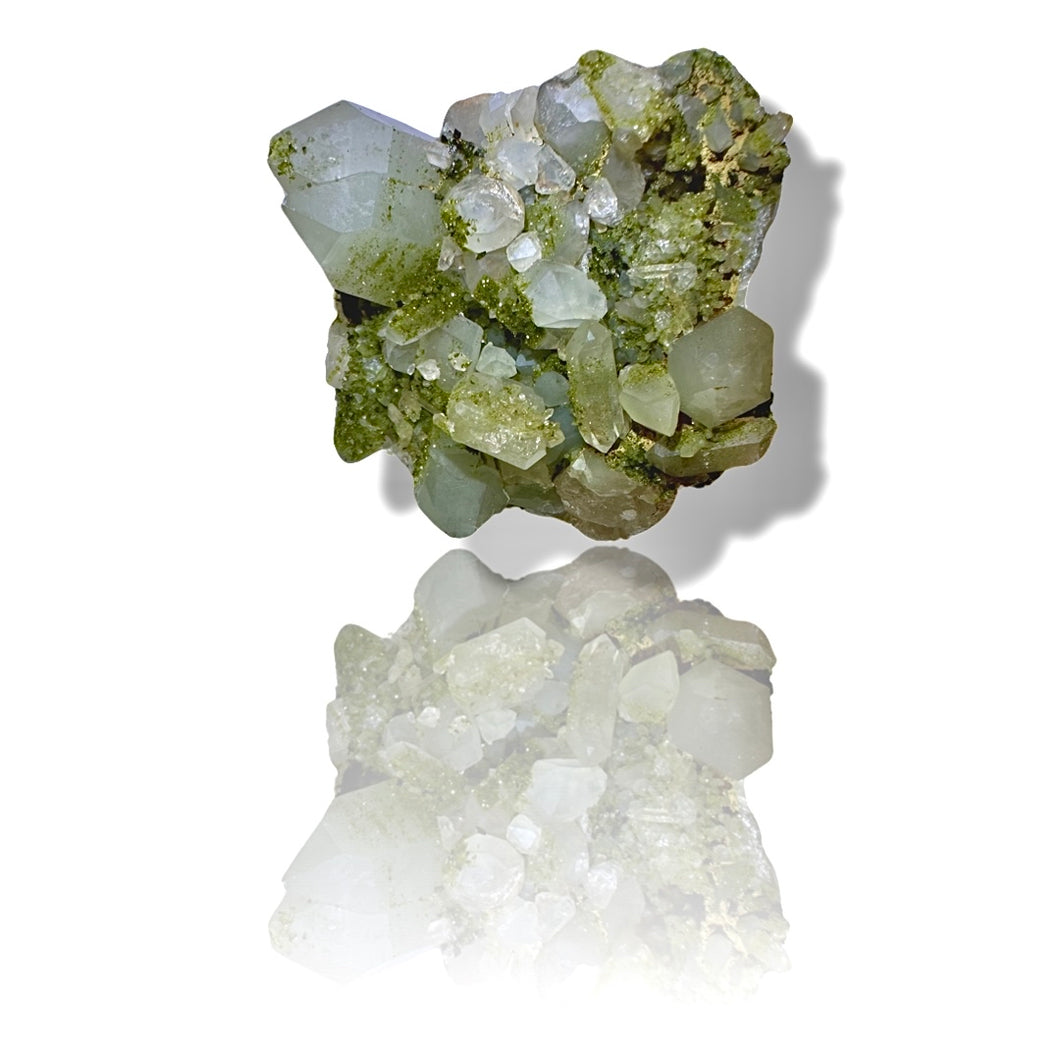 Druzy Epidote on Milk Quartz, Turkey