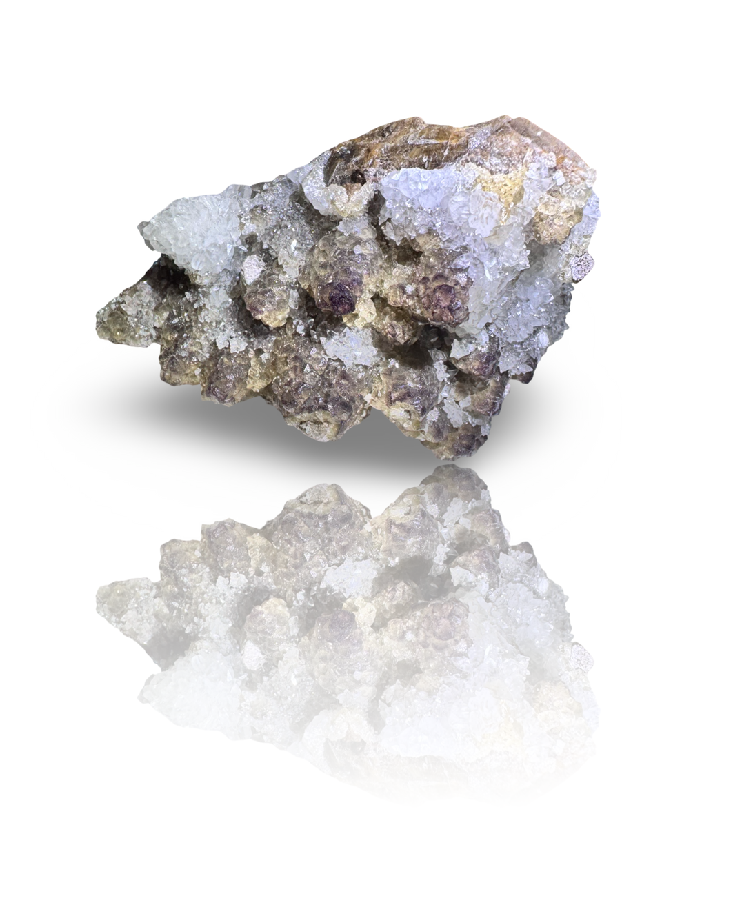 Dog Tooth Calcite with UV Reactive Fluorite, Hematite and Hyalite Opal, Potosi Mine, Santa Eulalia, Chihuahua, Mexico