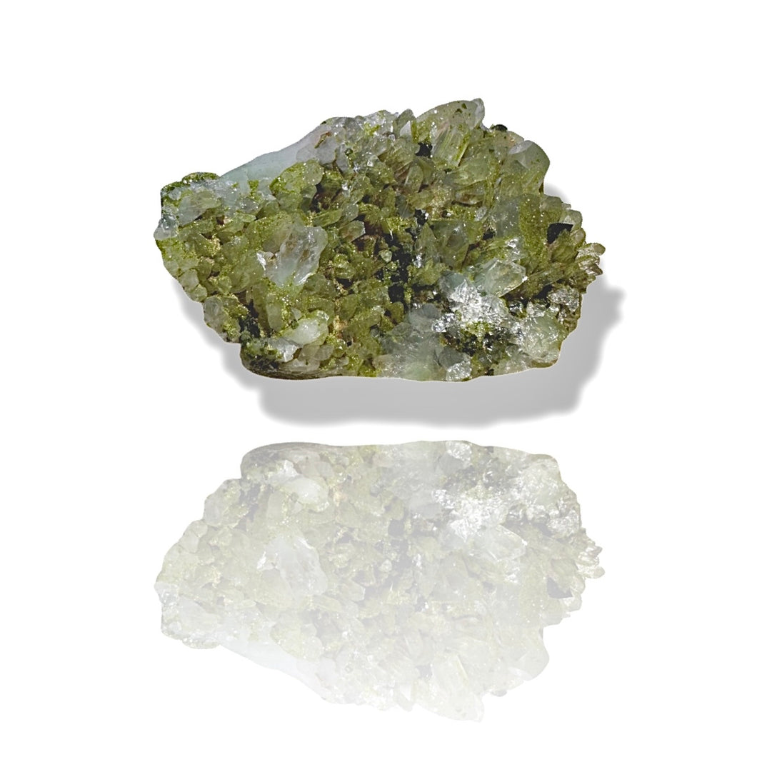 Druzy Epidote on Milk Quartz, Turkey