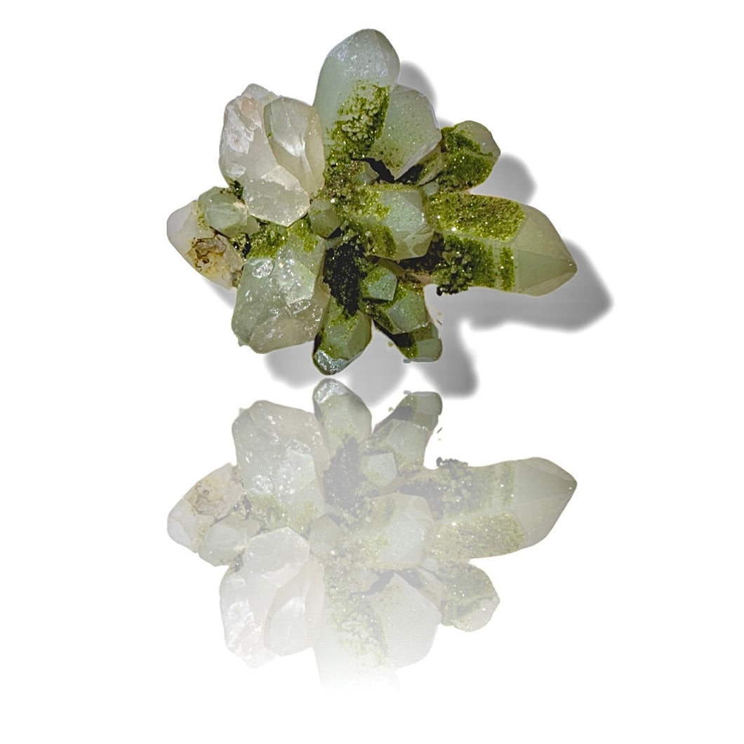 Druzy Epidote on Milk Quartz, Turkey