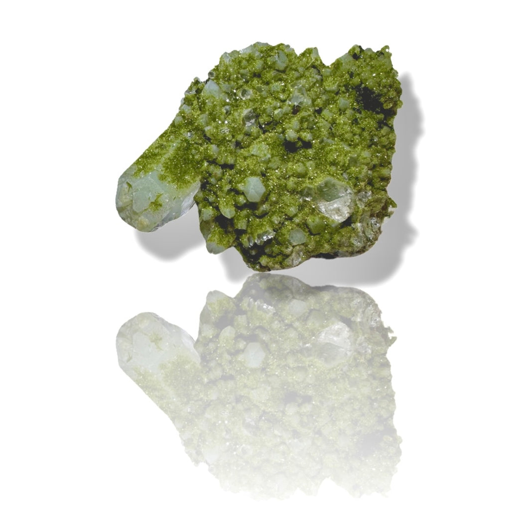 Druzy Epidote on Milk Quartz, Turkey