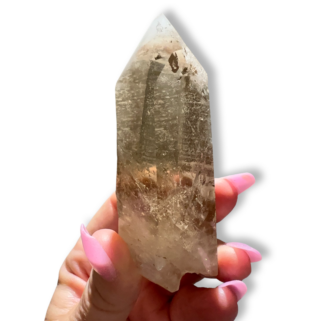 Phantom Citrine Master Lemurian Quartz with Red and Grey Amphibole, Brazil