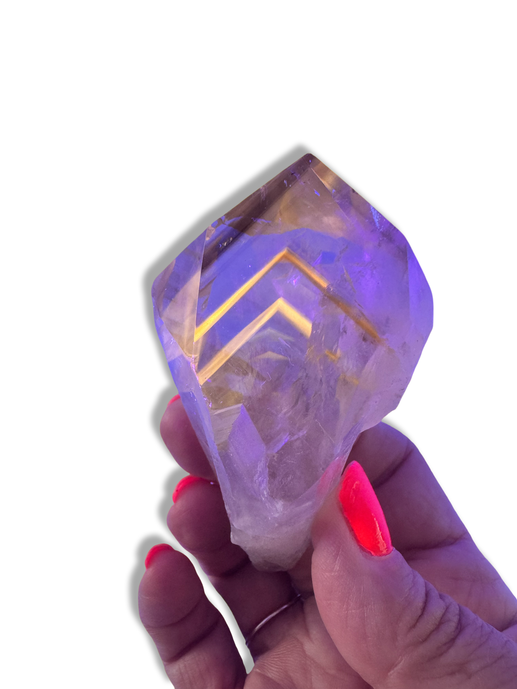 Ametrine Root with UV Reactive Powellite Phantom, Part Polished, Bahia, Brazil