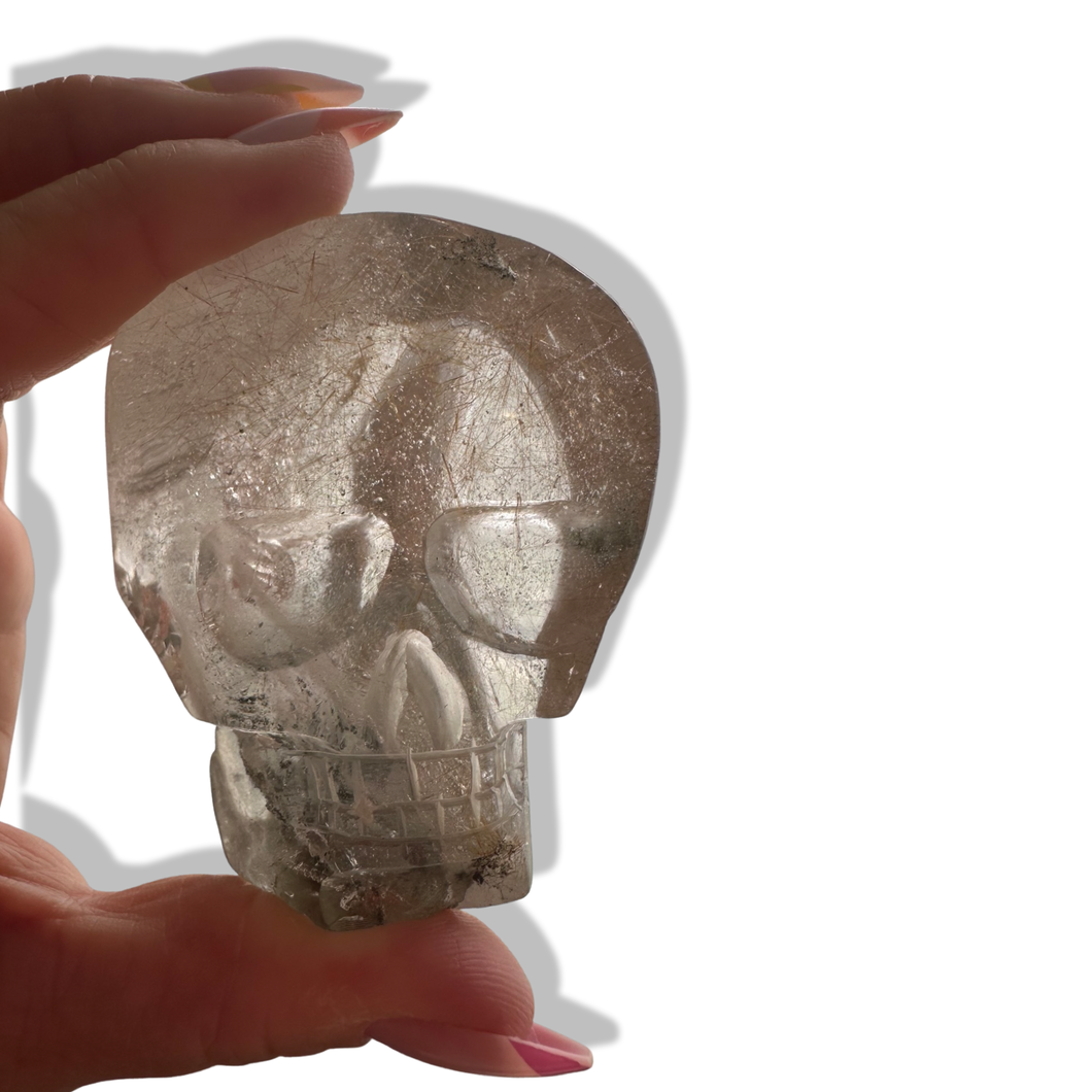 Golden Rutile Chlorite Samādhi Himalayan Quartz Skull, Carved by Subhash, India