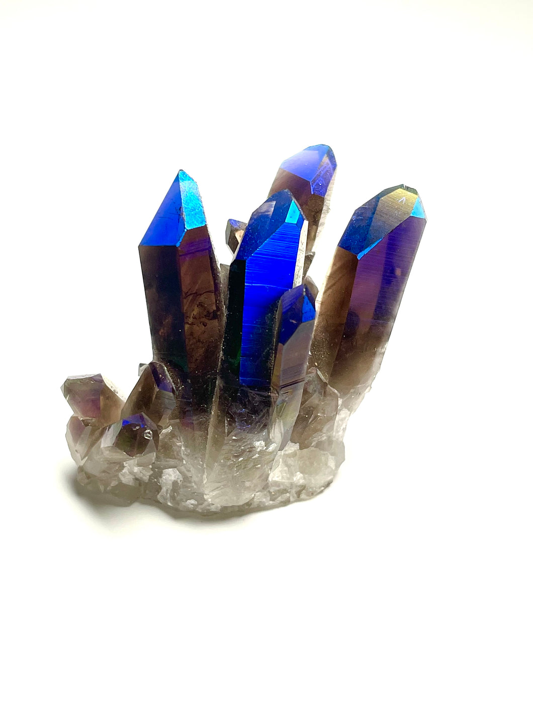 Titanium Aura Smoky Quartz Cluster