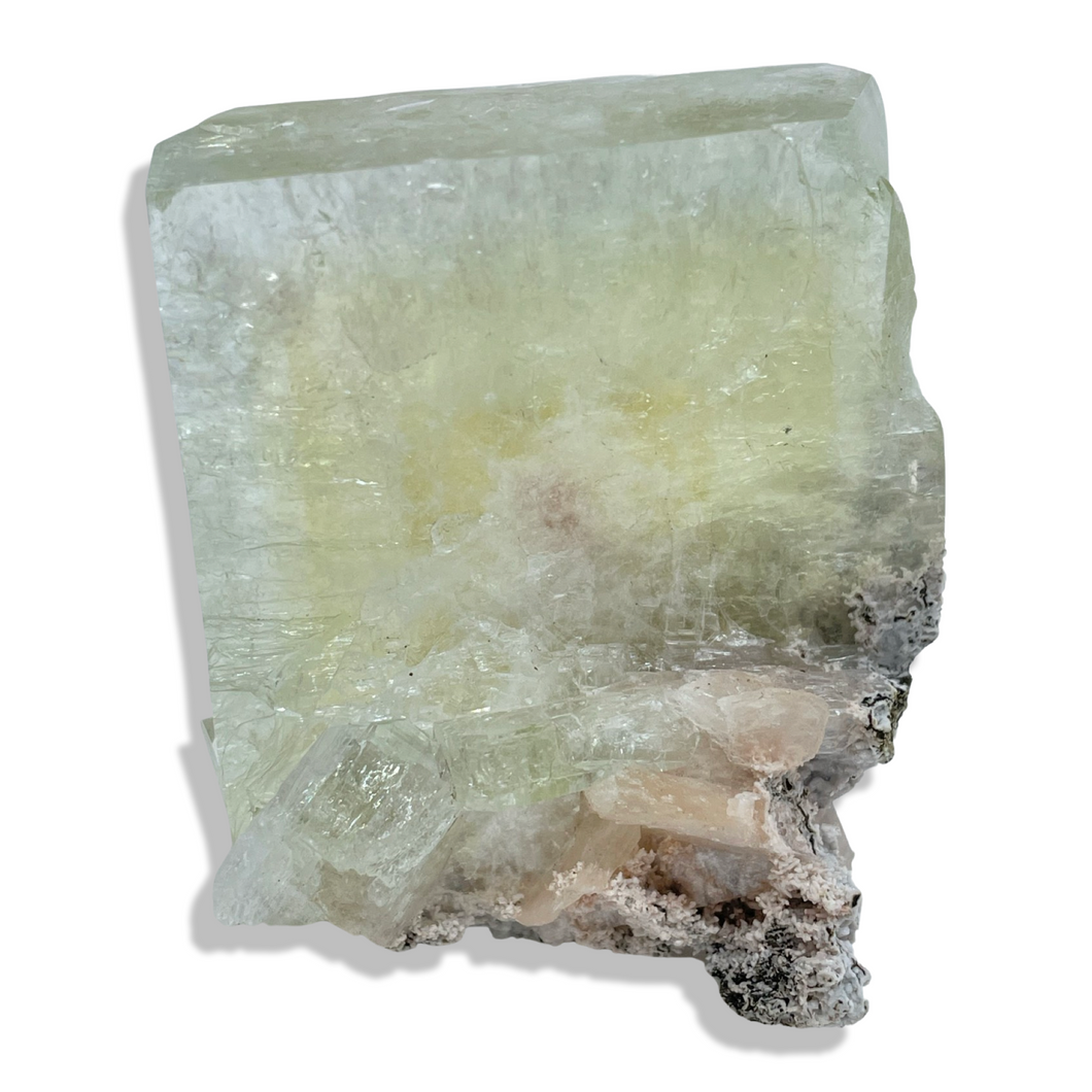 High Grade Green Chabazite Apophyllite with Stilbite on chalcedony, Maharashtra, India