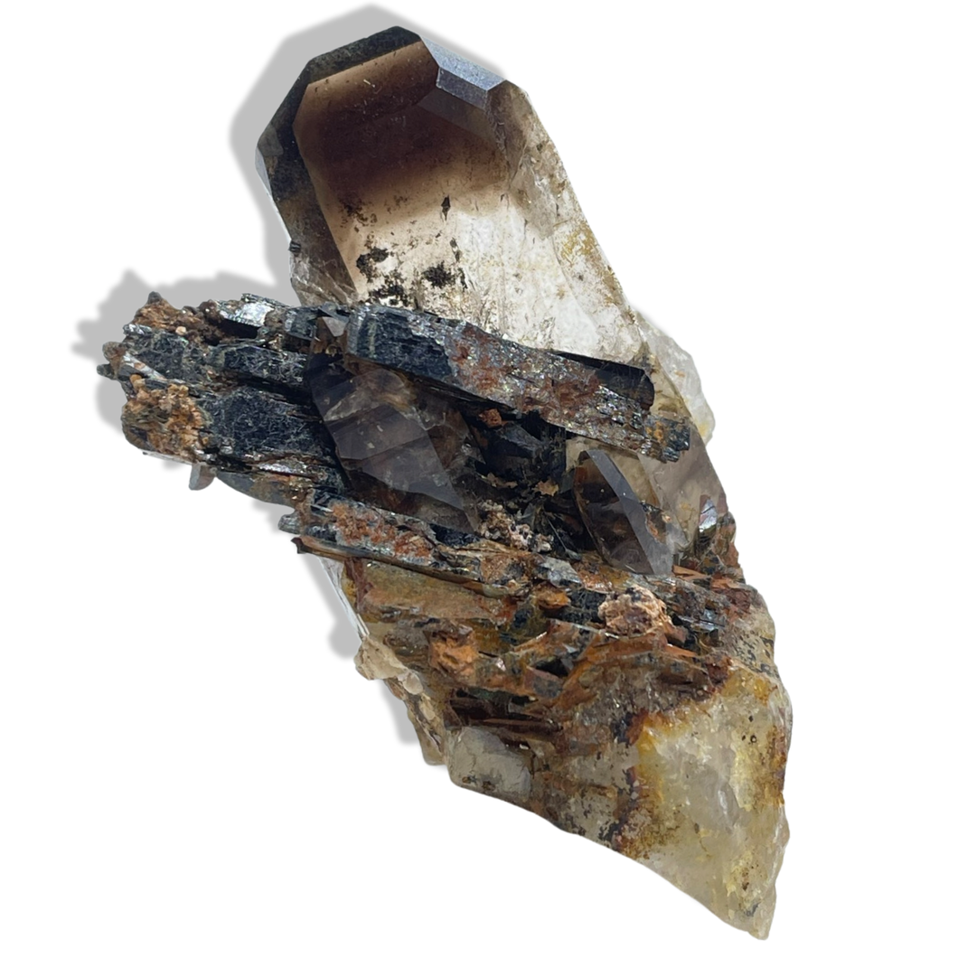 Aegerine in Smoky Quartz, Mt Malosa, Zomba Plateau, Malawi